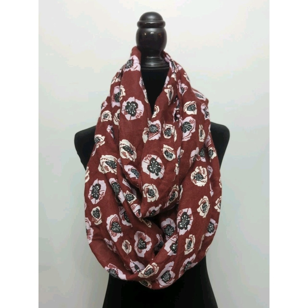 L1 LOFT Floral Infinity Scarf OS Lightweight OS Burgundy Poppy  Casual Preppy